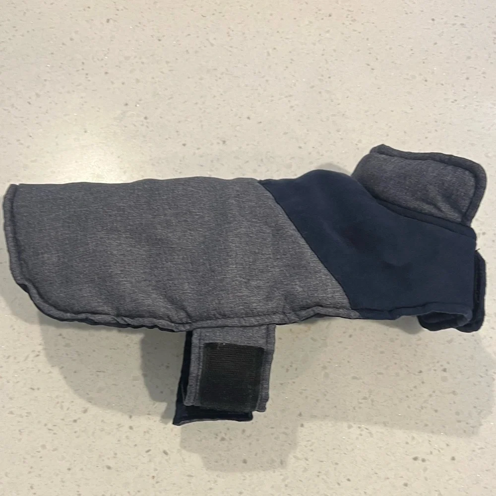 Quick & Easy Adjustable Gray & Blue Dog Jacket with Velcro Neck & Tummy Closures